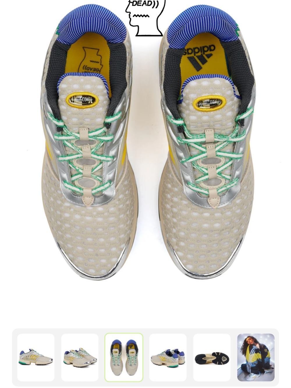 Brain Dead Beige Silver Yellow Green Accent Sneakers - Picture 3 of 4